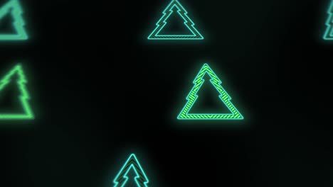neon green christmas trees pattern on black gradient