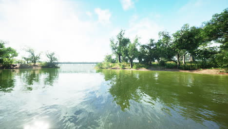 serene river landscape with bridge and lush greenery