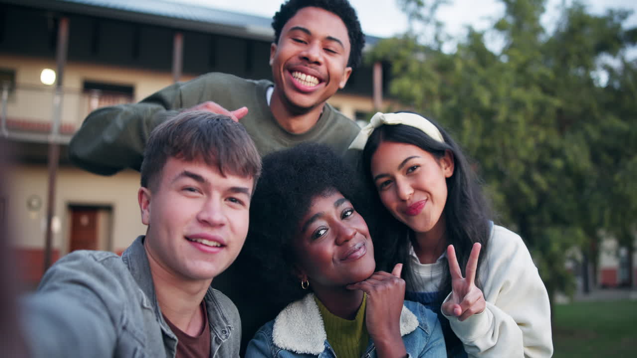 Group of Diverse College Students Taking a Selfie