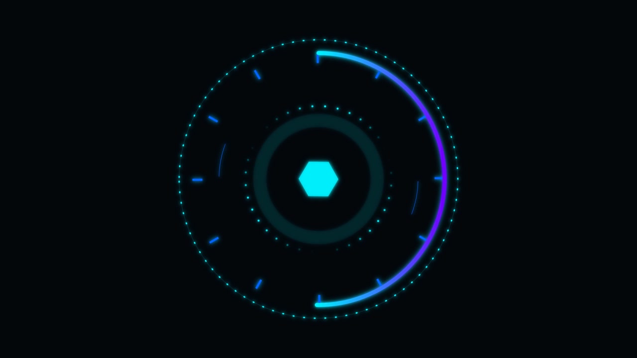 Futuristic Digital HUD Interface with Rotating Circular Loading Animation