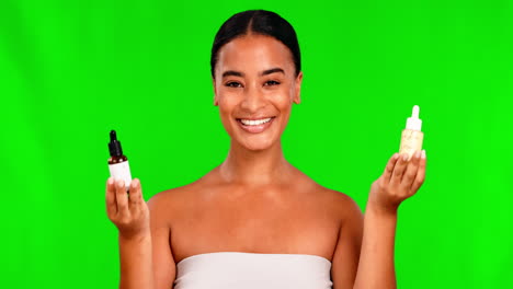 Green-screen,-happy-woman-and-face-with-skincare