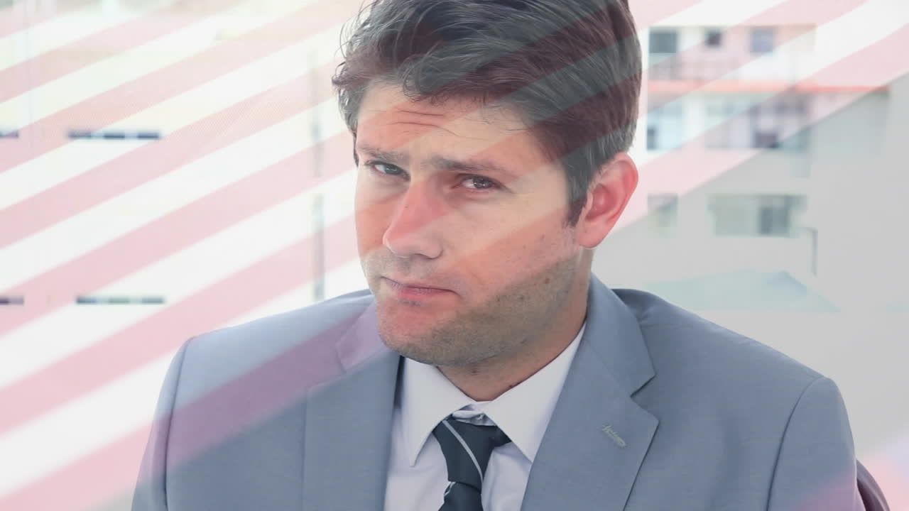 animación de la bandera de ee.uu. sobre el hombre caucásico