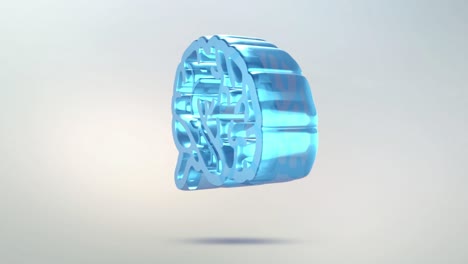 el icono del cerebro está hecho de vidrio. icono rotativo translúcido del cerebro con canal alfa de color azul verde. símbolo de bucle sin costuras figura 3d
