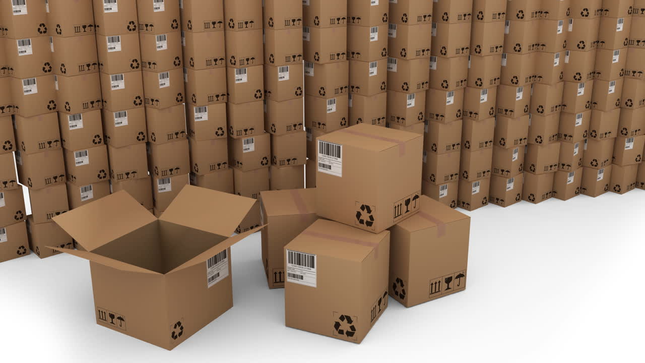 Animation of multiple plied and stacked up cardboard boxes