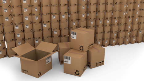 animación de cajas de cartón múltiples y apiladas
