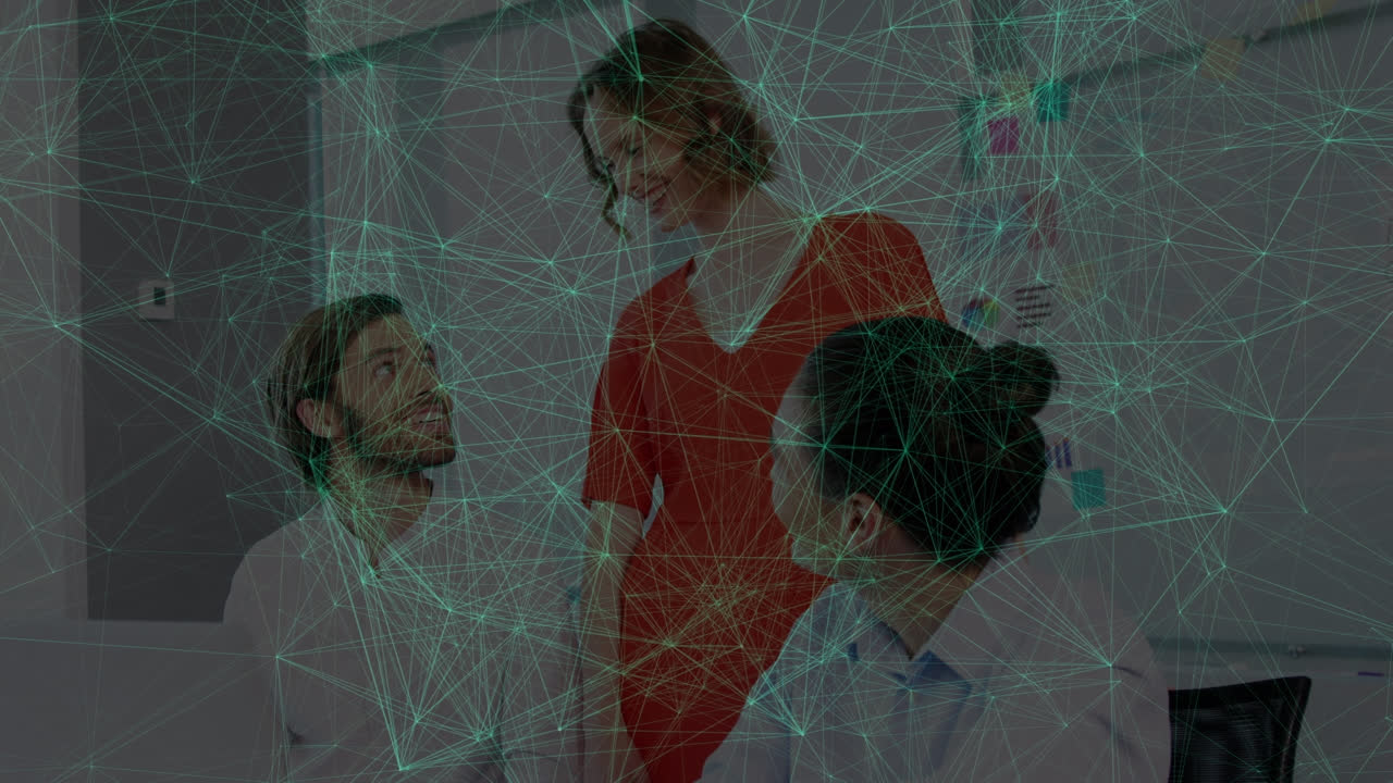 Animation of network of connections over caucasian business people in office