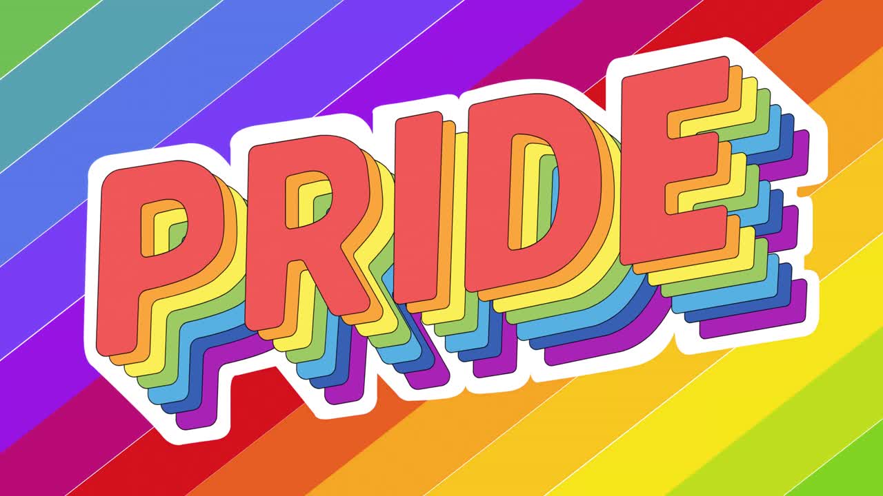 animación del texto del orgullo sobre las rayas del arco iris