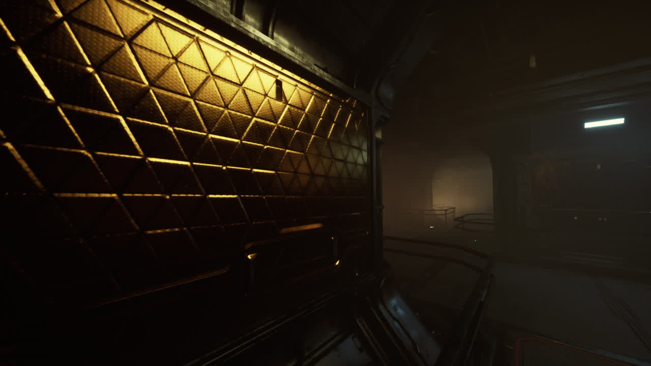 corredor de ciencia ficción con paneles dorados