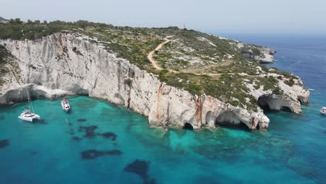 stunning rocky seascape and sapphire waters in the famous blue caves in north part of zakynthos island, ionian, greece