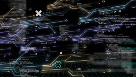 animation of data processing over computer circuit board