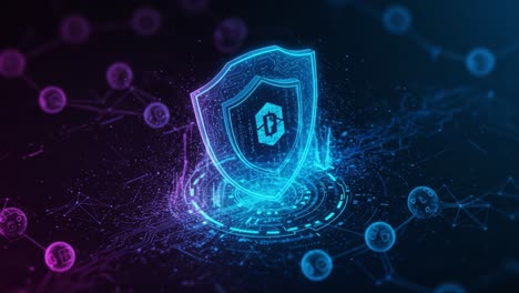 a stunning digital representation of cybersecurity: a shield formed with futuristic elements to symbolize protection in the digital realm