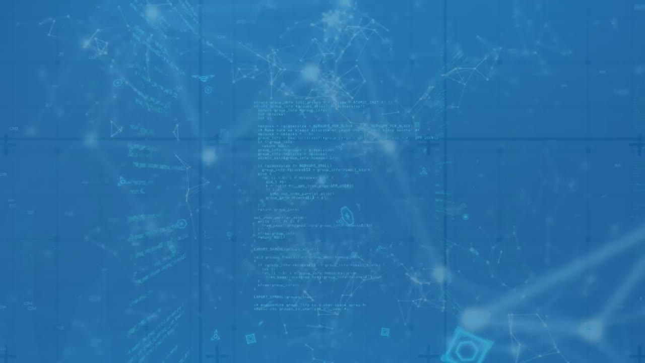 파란 디지털 화면에 데이터 처리, 연결 및 메타버스 도시의 애니메이션