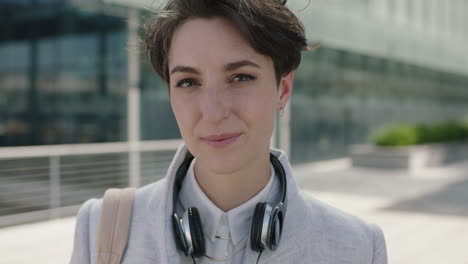 portrait of confident young business woman executive wearing stylish suit fashion looking positive enjoying independent urban lifestyle