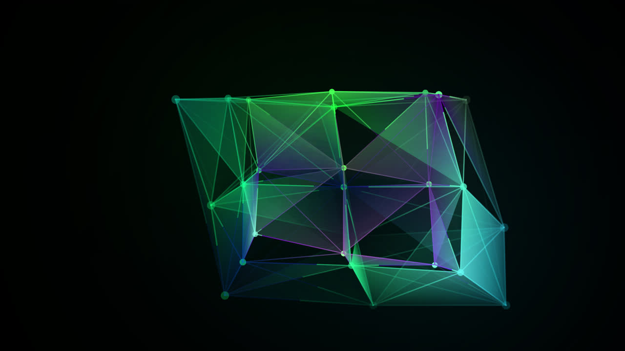 Plexus Box, Blue Abstract 3D Technology Background. Moving Dots And Lines. Network Connection Information Structure