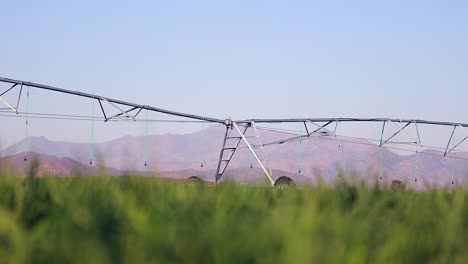 pull focus from distant irrigation pivot to green grass in foreground
