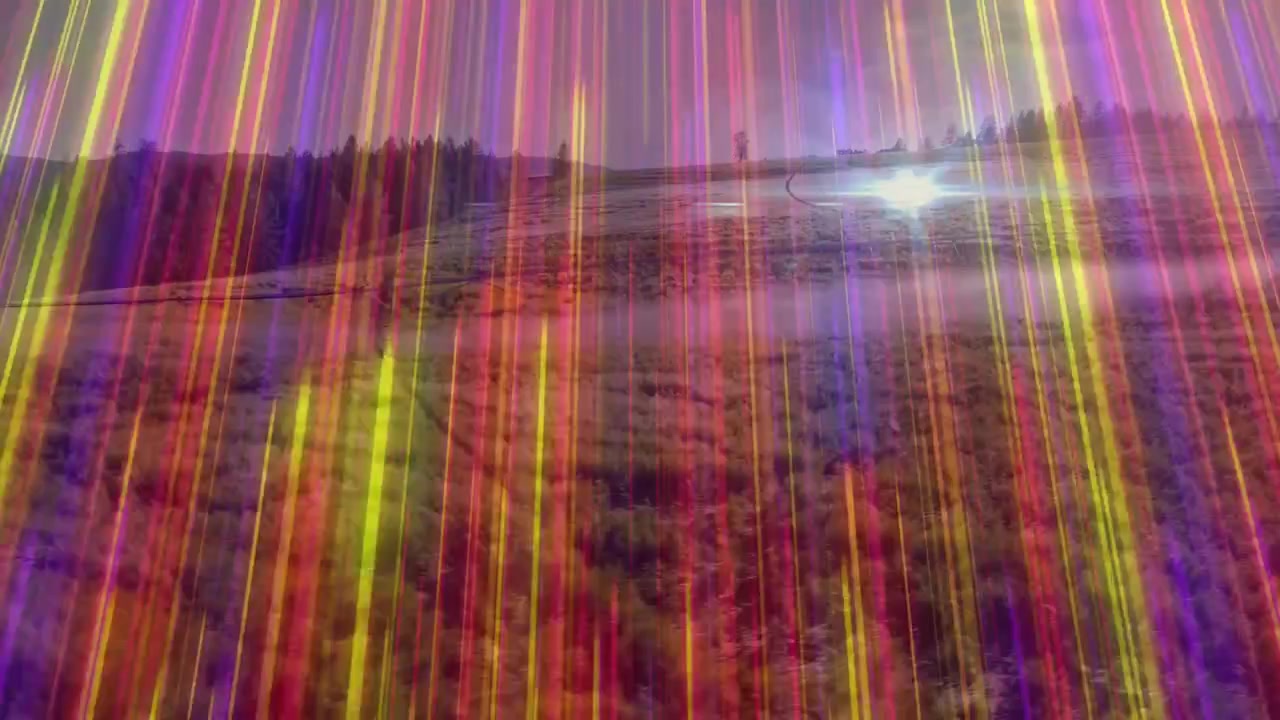 Aerial View of Agricultural Field with Irrigation Sprinkler and Abstract Light Effects