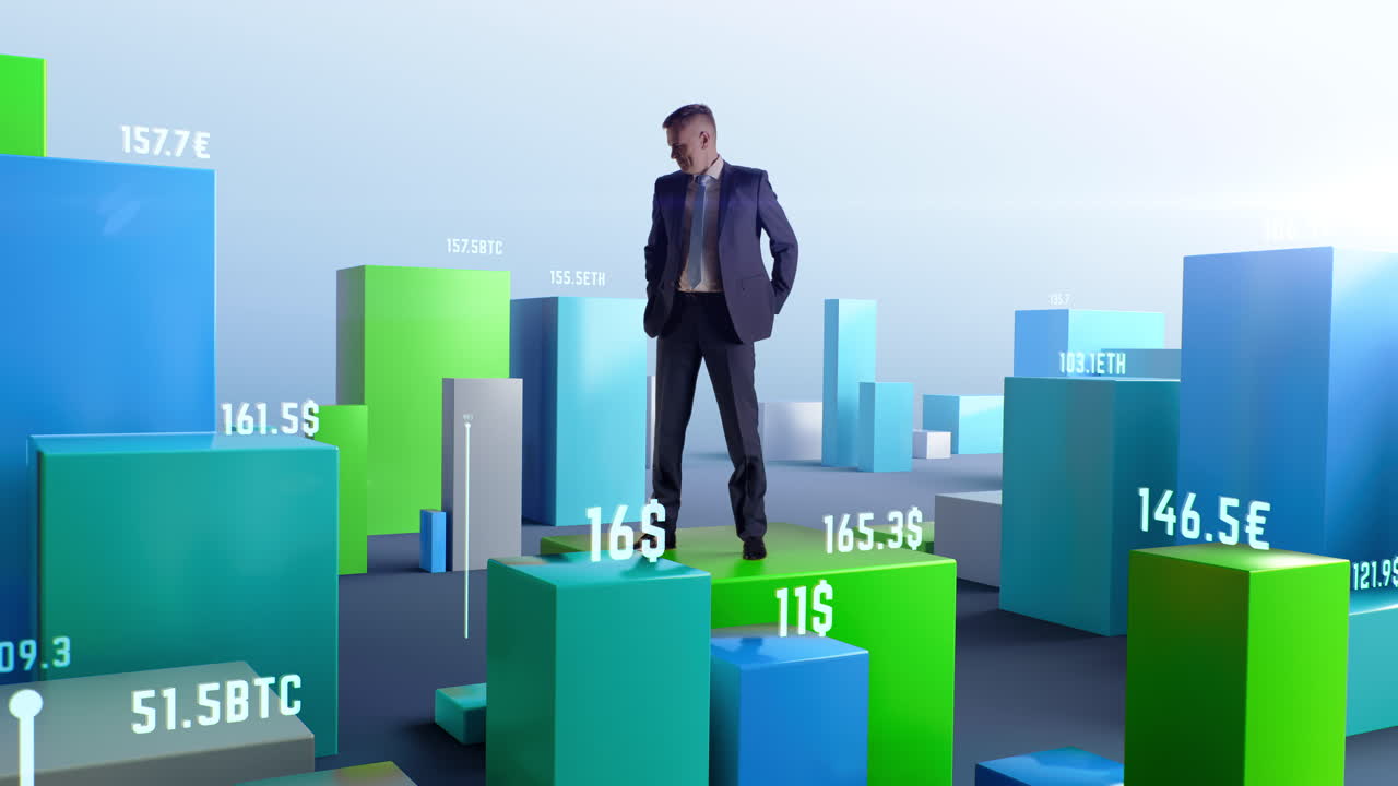 Businessman Standing on Financial Data Visualization