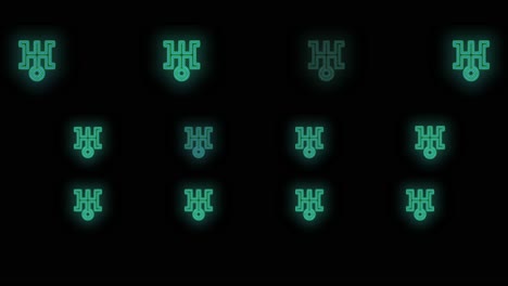 patrón de símbolos japoneses con luz verde neón pulsante 1