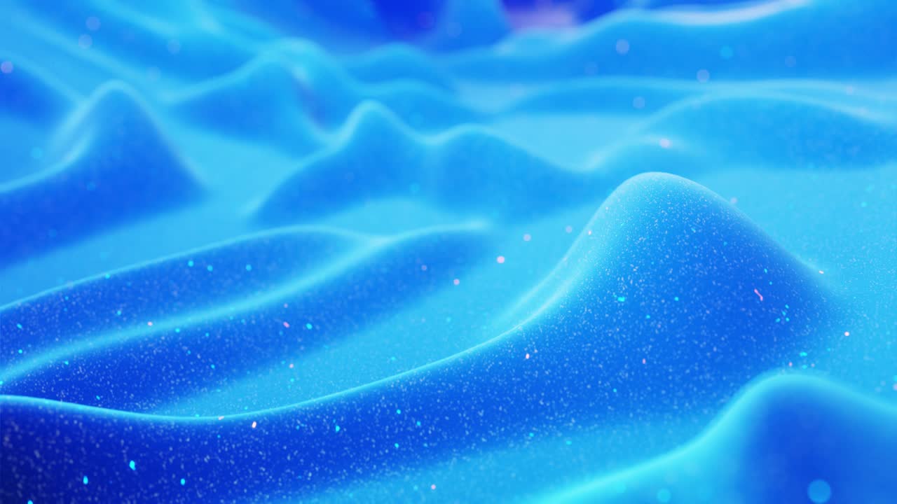 fantastical festive blue bg. Stylish abstract looped background, waves move on matt surface like landscape made of liquid blue wax with sparkles. Beautiful soft background with smooth animation 4k