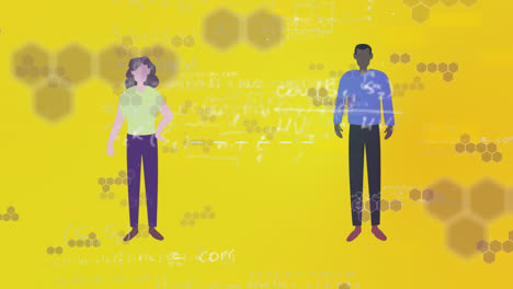 animación de formas geométricas y fórmulas sobre personas