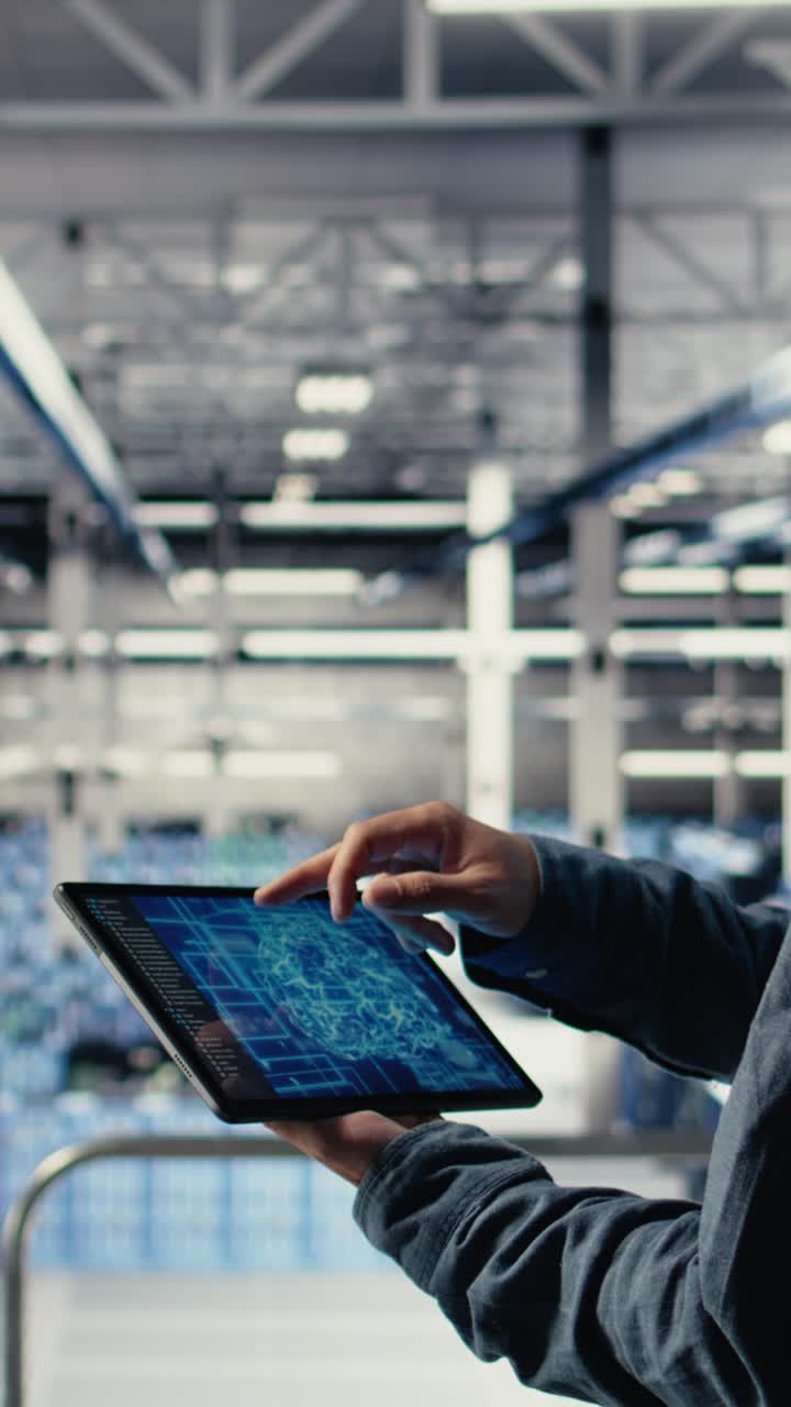 Vertical Video Data Center System Administrator Monitoring Deep Learning Processes