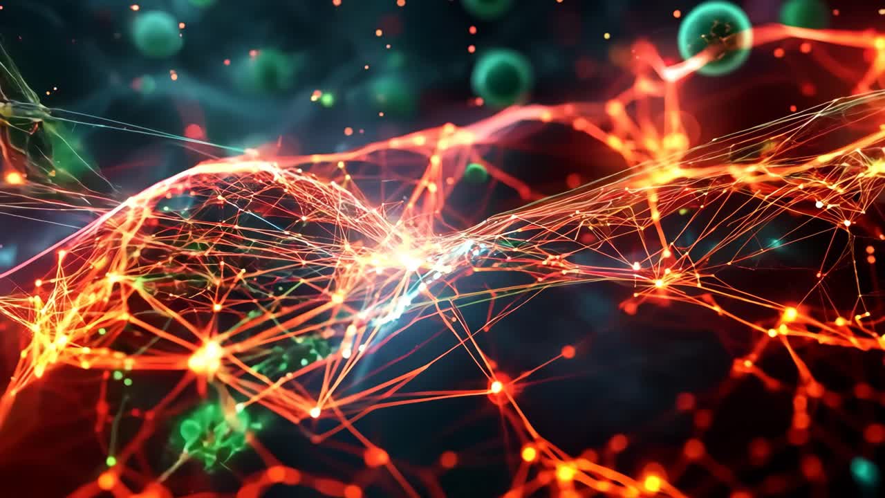 A close up of a cell with a green blob in the middle. The green blob is a virus, and the cell is surrounded by red and black. The image has a dark and ominous mood