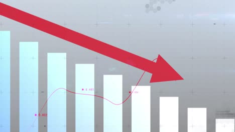 Animación-Del-Procesamiento-De-Datos-Financieros-Con-Flecha-Apuntando-Hacia-Abajo-Y-Estadísticas