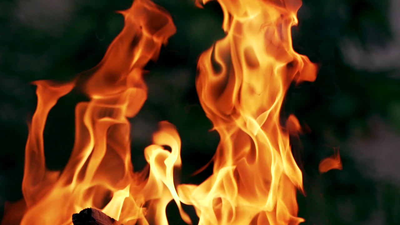 Burning fire. Bonfire. Close Up of flames burning on black background, slow motion