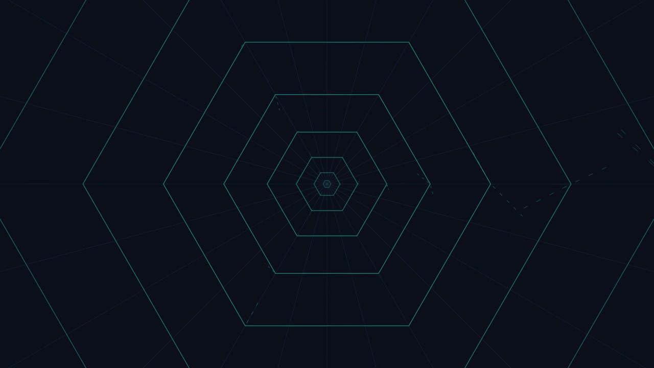 Túnel Digital Abstrato com Linhas de Grade Hexagonal Brilhantes