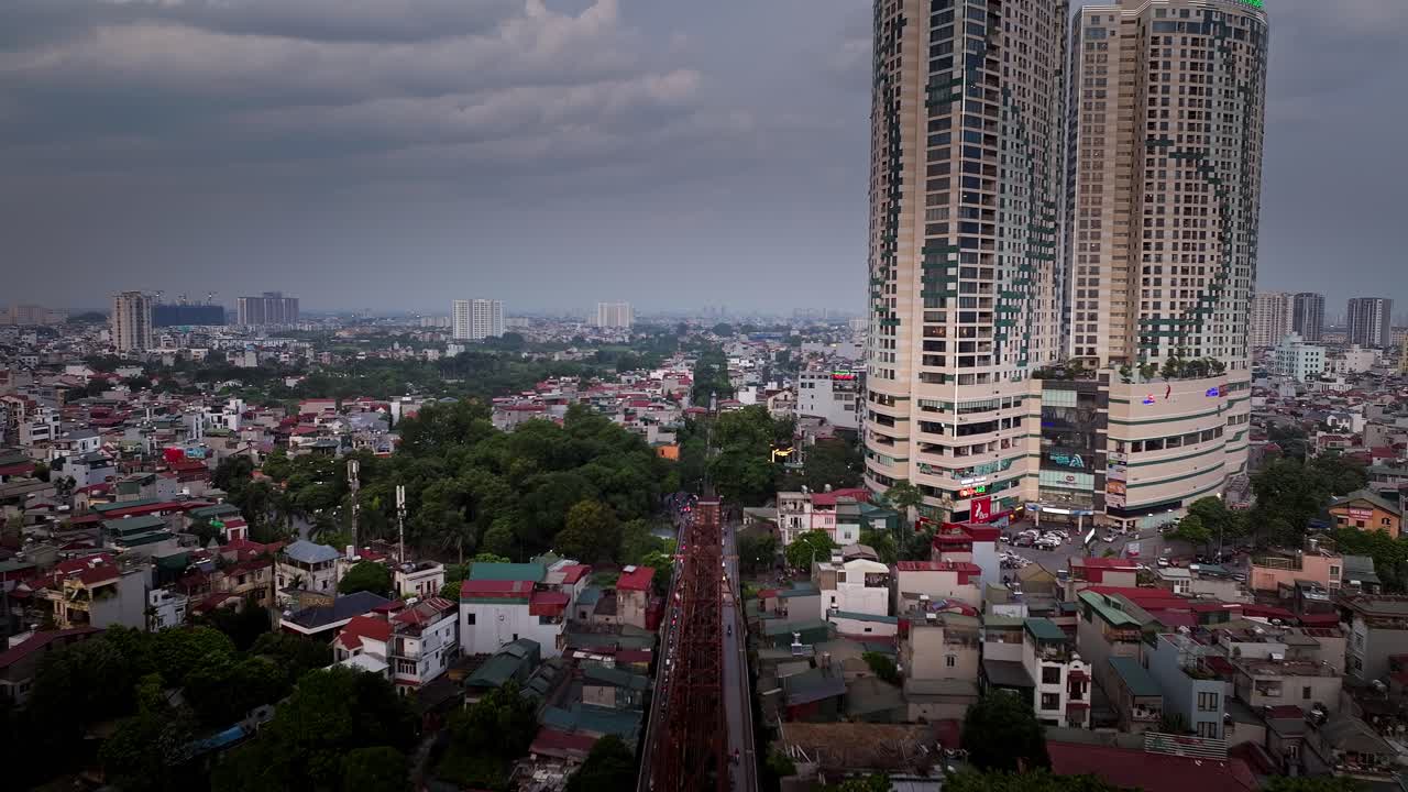 Aerial View of Hanoi City at Dusk