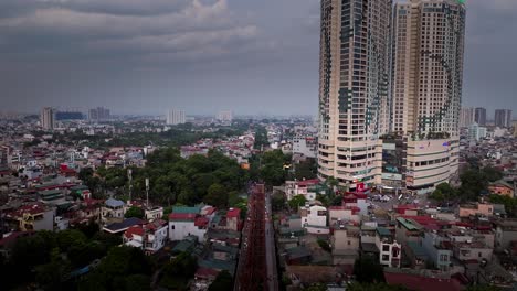 aerial view of hanoi city at dusk