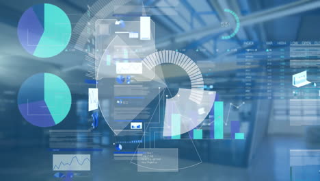 animación del escaneo del alcance y el procesamiento de datos sobre el almacén