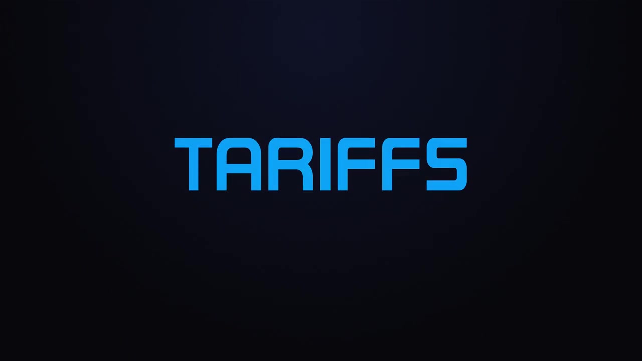 Glowing explosion TARIFFS text reveal blue and pink