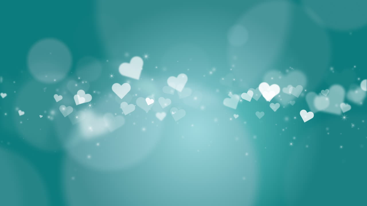 Light green background with line hearts shape and circle bokeh. Animation hearts in love concept for valentine's day. Loop motion graphic.