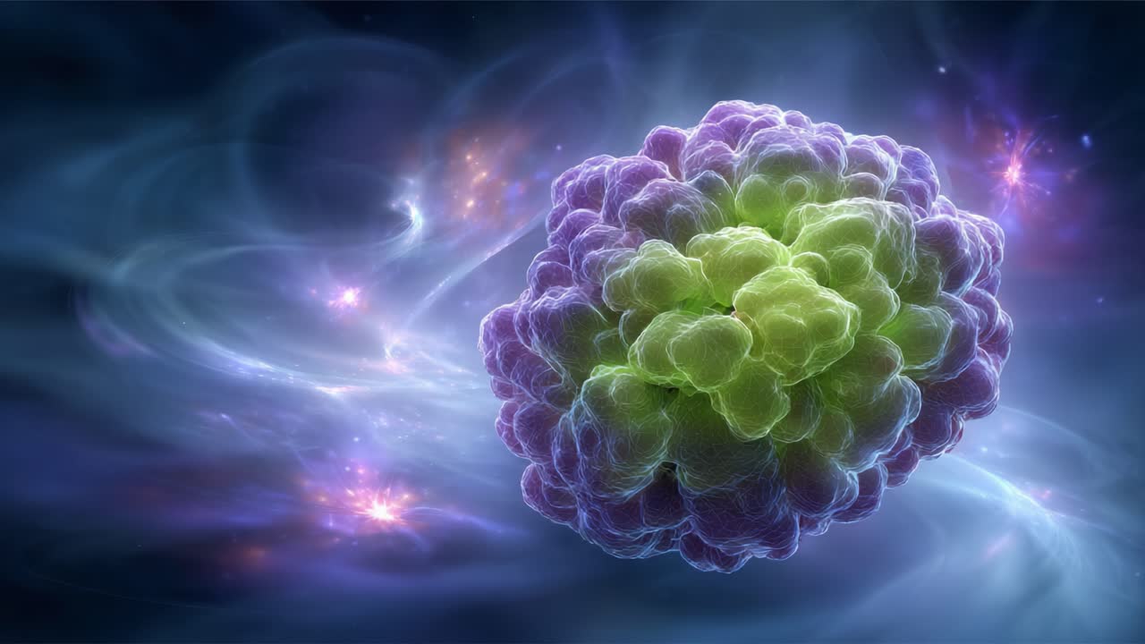 A Stunning Visualization of a Colorful Cellular Structure Floating in a Cosmic Background, Illustrating the Intersection of Biology and Universe in an Artistic Representation