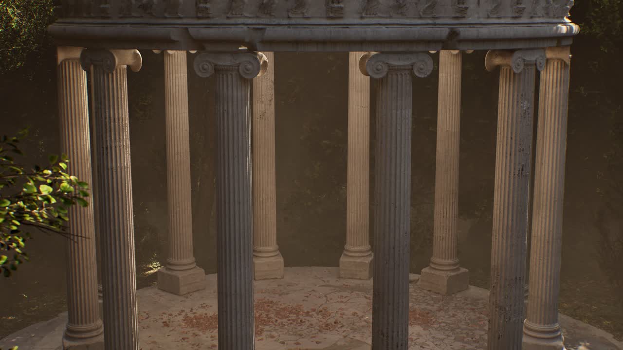 Ancient greek circular temple surrounded by nature