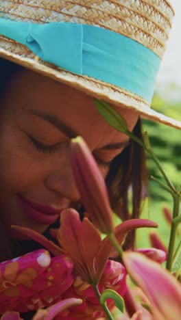 a passionate gardener embraces nature's beauty while tending to vibrant lilies, capturing the joy of floral life in a sunlit garden