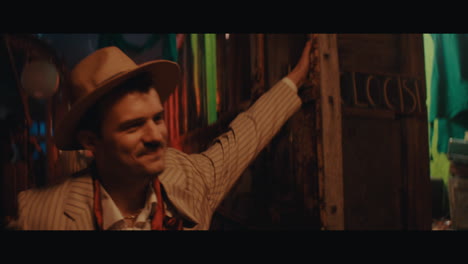 a man walks through the gypsy circus camp