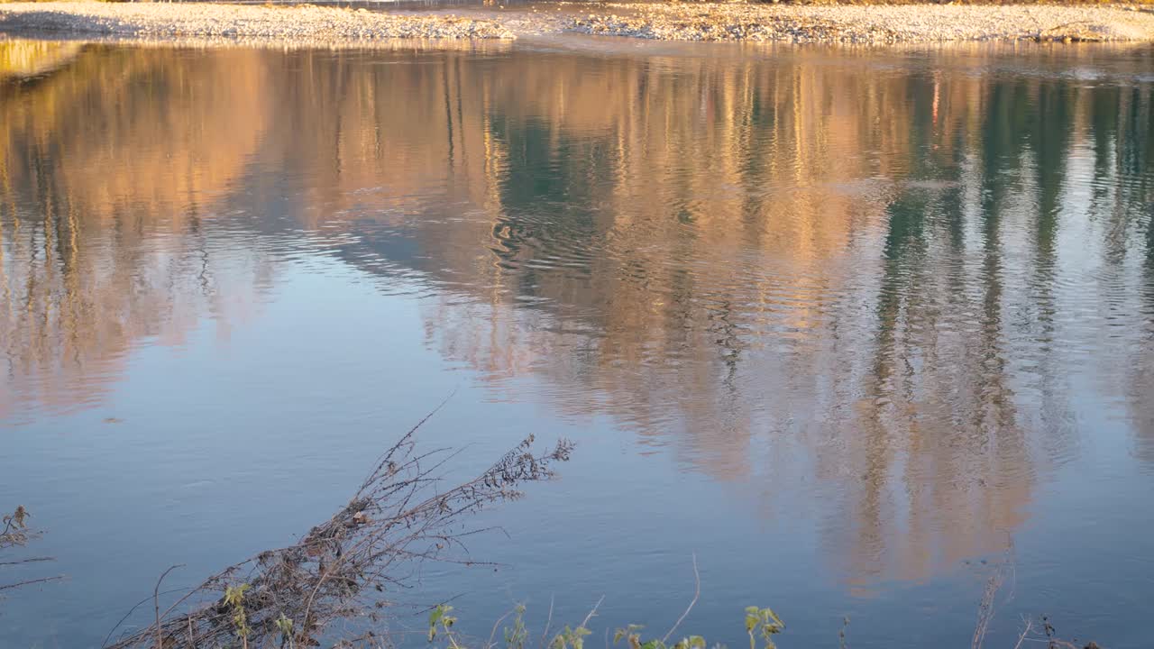 Autumn reflections in the water of a European river