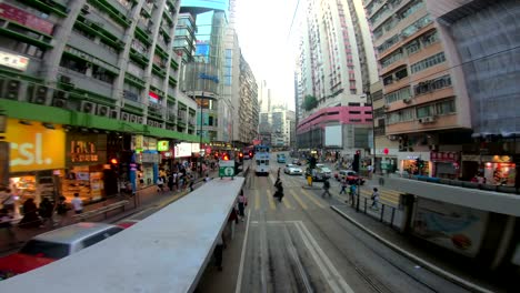 pov hong kong city streets from tramways.