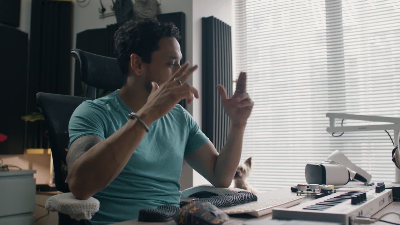 Musician working in a recording studio