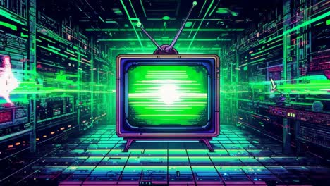 tv retro en un mundo digital cyberpunk
