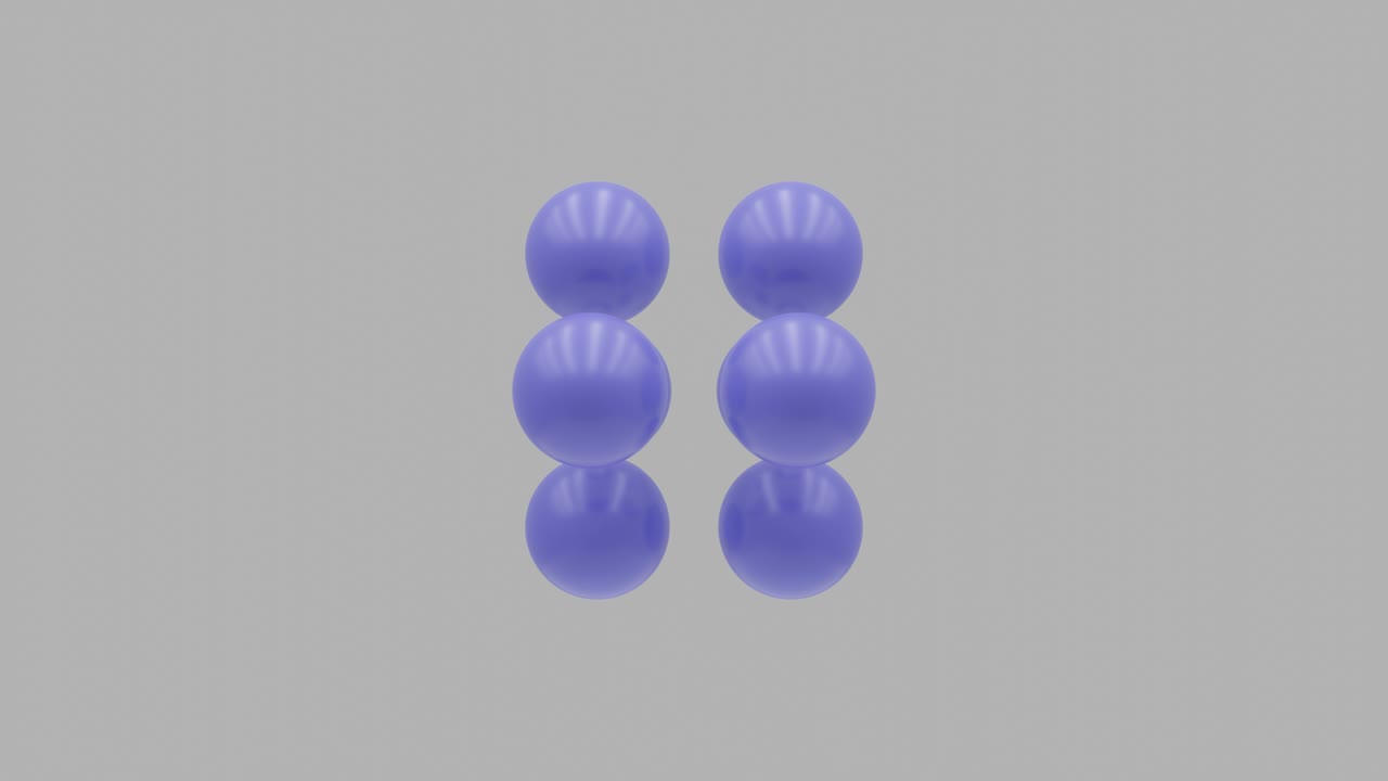 Violet balls rotates on a white background. Abstract seamless loop 3D rendered motion graphic objects on a dark background