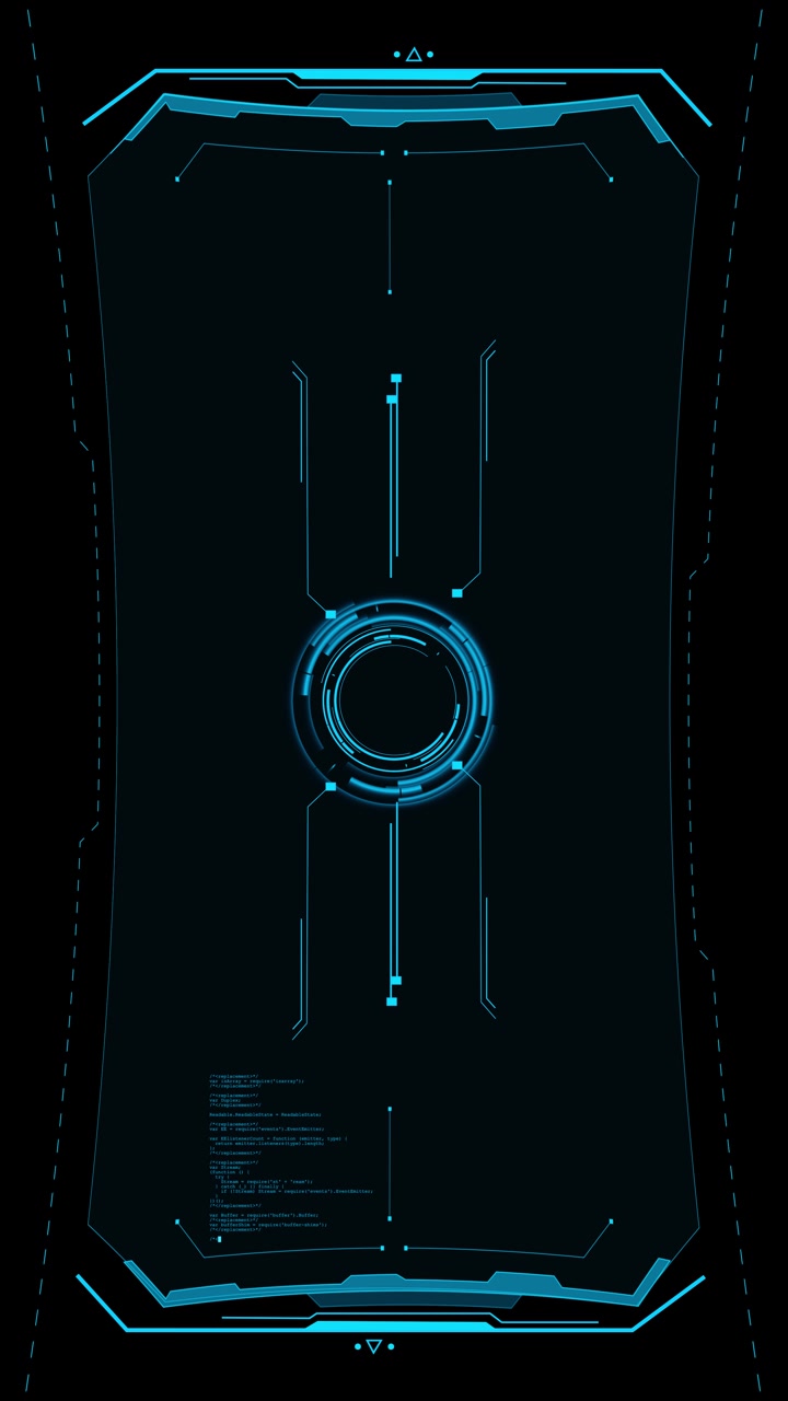 Cyber scanner screen background blue neon rings digital side panels dark interface space futuristic