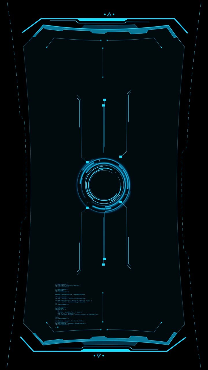 Cyber scanner screen background blue neon rings digital side panels dark interface space futuristic