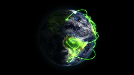 tierra animada con enlaces verdes y nubes, imagen de nasa.org, sin estrellas.