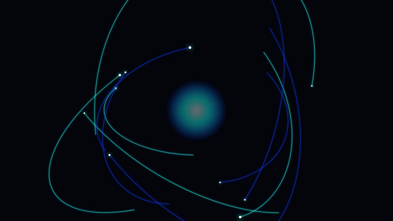 Abstract Animation of Glowing Particles Orbiting a Central Core