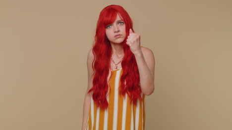 aggressive angry woman trying to fight at camera, shaking fist, boxing with expression, punishment