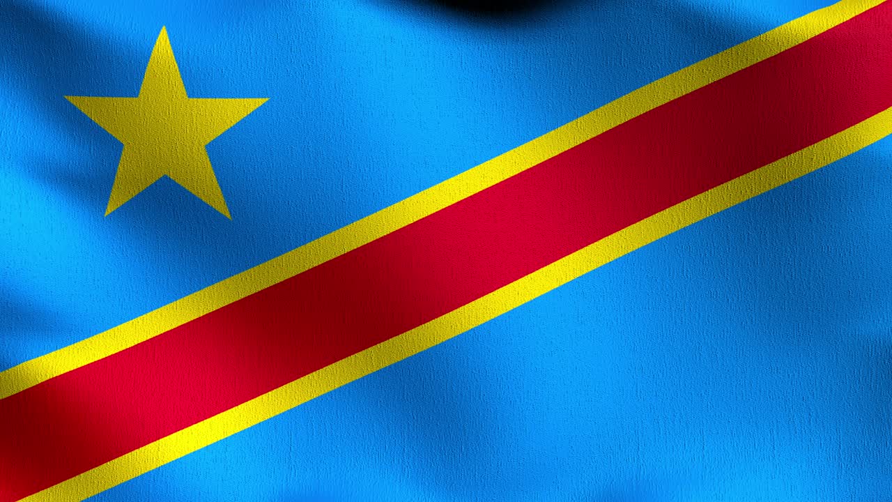 bucle sin costura 4k vdo. república democrática del congo bandera nacional soplando en el viento aislado. diseño abstracto patriótico oficial. ilustración de renderización 3d del símbolo de señal de agitacion.