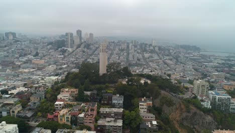 Aerial-view-San-Francisco-California-USA-Coit-Tower-Telegraph-Hill-on-a-cloudy-day